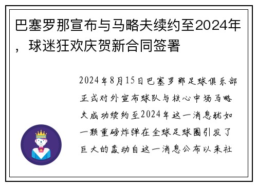 巴塞罗那宣布与马略夫续约至2024年，球迷狂欢庆贺新合同签署